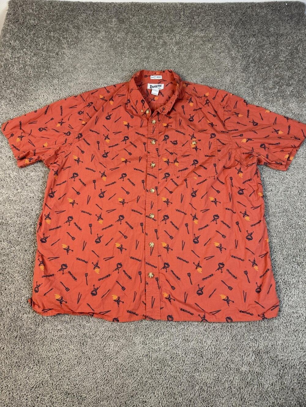 Duluth Trading Co. Shirt Mens 2XLT Orange BBQ Pit Master Button Up Relaxed
